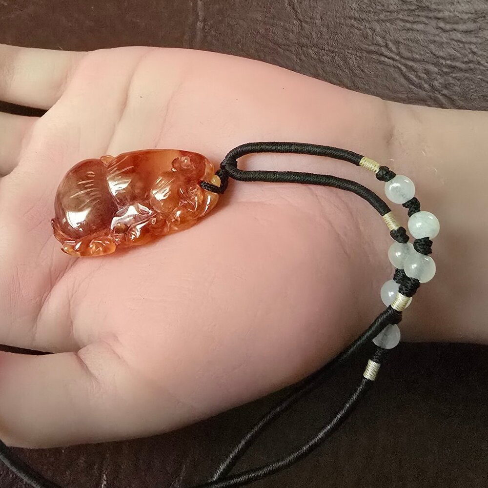 Orange Carved stone Pendant Necklace